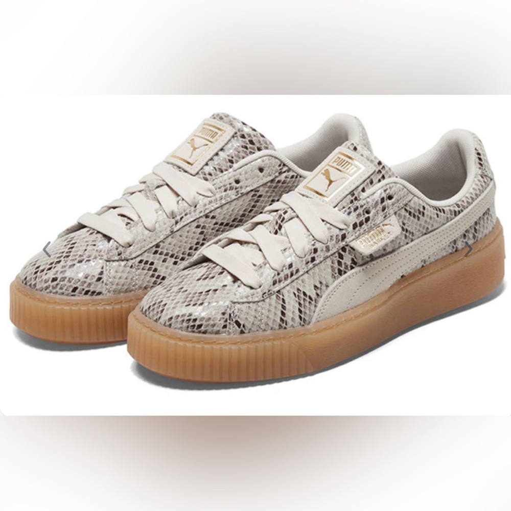 Puma Snake Print Sneakers - Cream and Brown Size 38